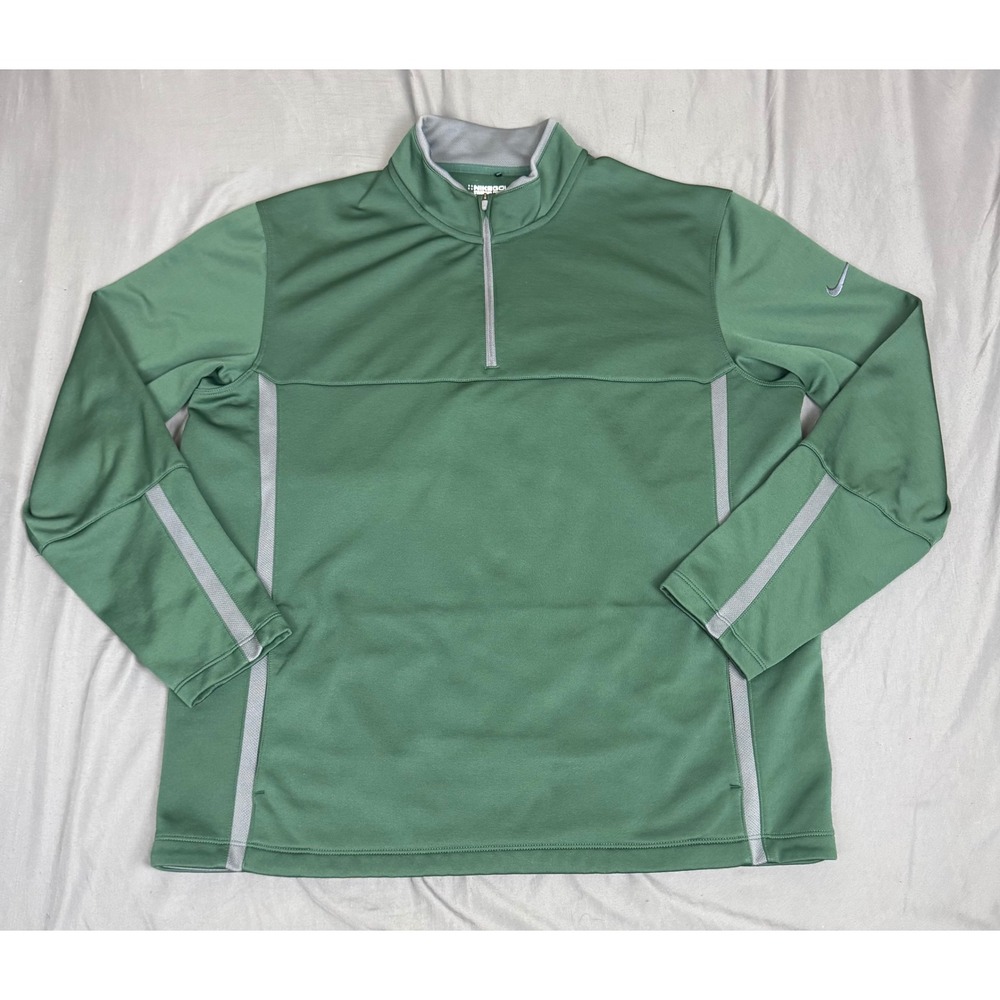 Nike Golf Mens XL Therma-FIT 1/4 Zip Pullover Green Grey 686085-397 Fleece Lined